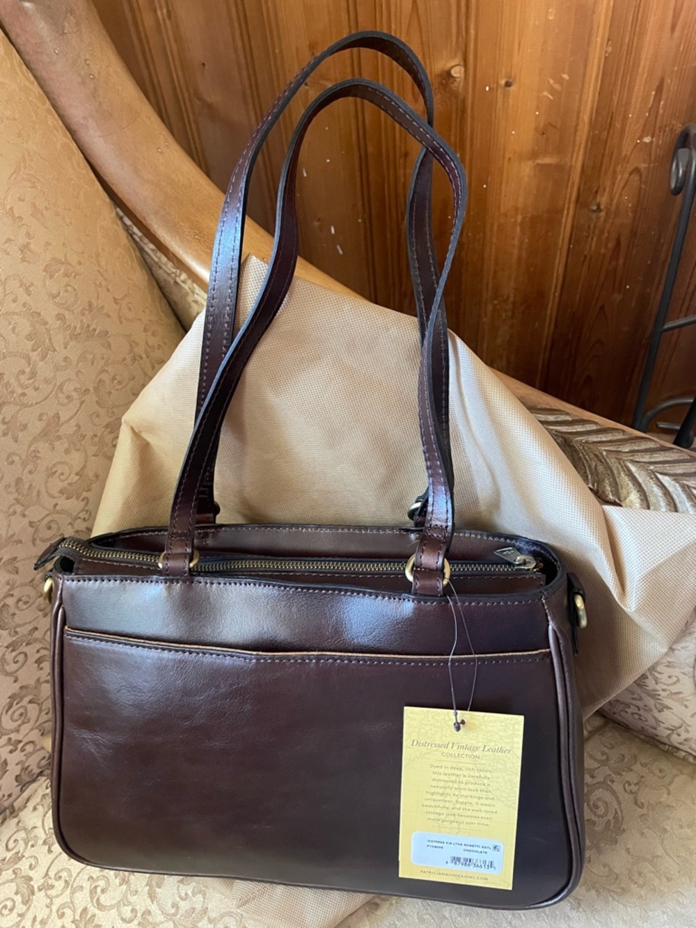 NWT! Patricia Nash Chocolate Brown Distressed Leather Rosetti Satchel - Picture 3 of 4